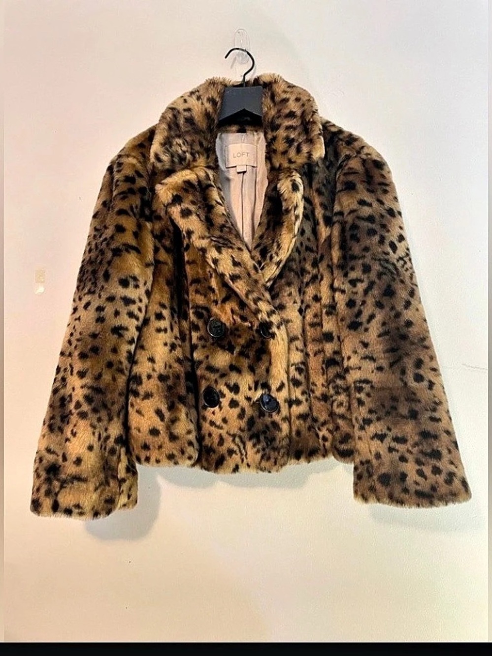 LOFT Leopard Print Faux Fur Double Breasted BROWN/Black Jacket